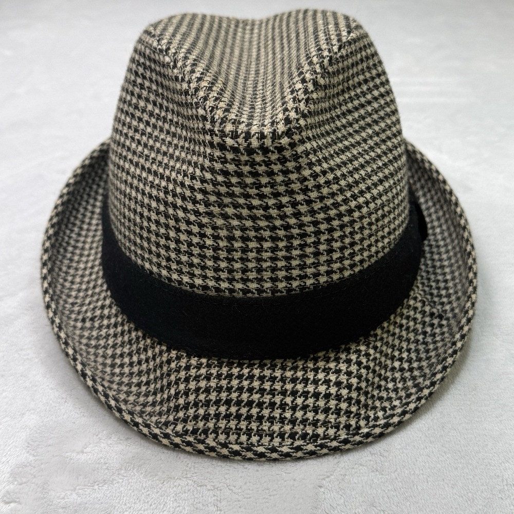 Vintage Stetson Houndstooth Fedora Hat 7 1/4 Wool Classic Black White